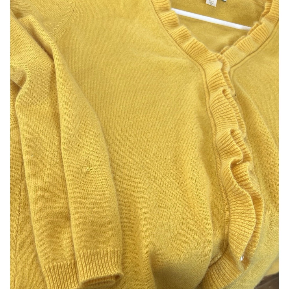 Garnet Hill 100% Cashmere Cardigan Ruffle YellowSweater Prep Office Grannycore M - Picture 7 of 7